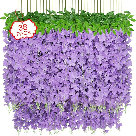Yastouay 38 Pcs Wisteria Hanging Flowers, 3.77 Ft/Pcs Artificial Hanging Flowers, Purple Fake Wisteria for Wedding Party Ceremony Backdrop Home Decoration