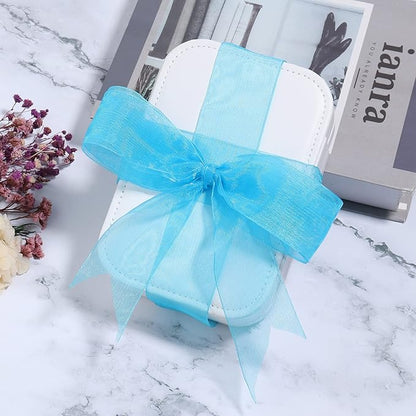 1.5 inch Sheer Organza Ribbon Lake Blue Chiffon Ribbon for Gift Wrapping Christmas Halloween Decoration Wedding Bouquet Crafts 50 Yards