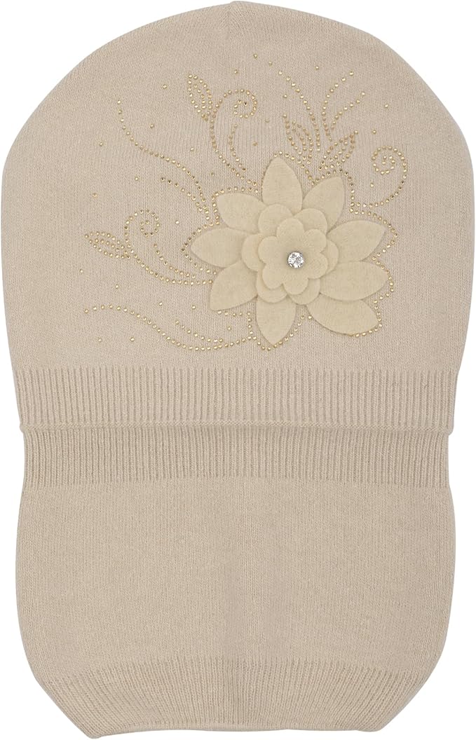 ZLYC Women Floral Slouchy Beanie Hat Double Layer Winter Knit Skull Cap