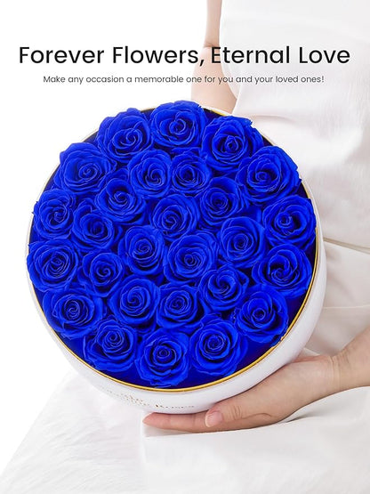 Preserved Roses Forever Flowers Real Roses in a Box Mother's Day Birthday Flowers for Her Mom Women Wife Valentine's Day, 27 Royal Blue Roses
