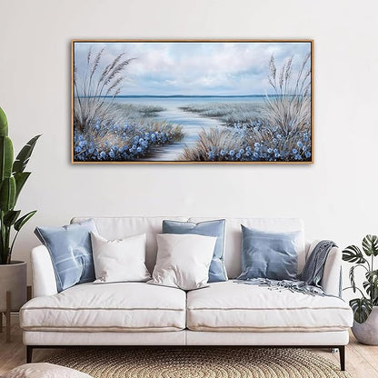 KLAKLA Beach Wall Art for Living Room 40x20 Inches Blue Ocean Wall Paintings Sea Wave Canvas Picture Artwork Modern Poster Bedroom Office Home Decor