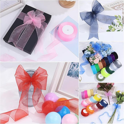 1-1/2 Inch x 50 Yards Sheer Organza Ribbon Chiffon Ribbon for Gift Wedding Flower Bouquet Wrapping Decorations Crafts (Red)