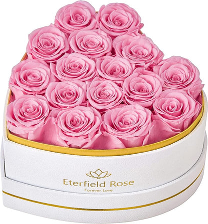 Eterfield Forever Flowers in Heart Shape Box, Preserved Roses That Last a Year Preserved Flowers Birthday Gifts for Her Mom Women Wife Anniversary Valentine's Day Mother's Day (16 Roses, Pink)