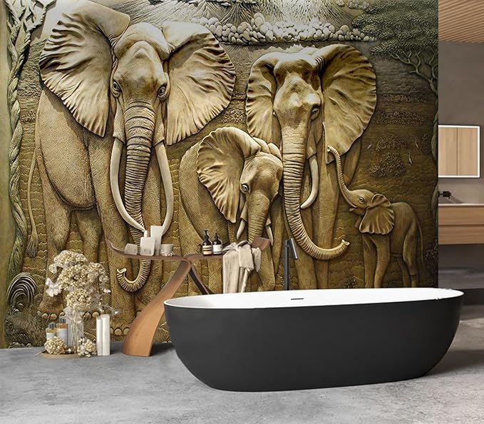 Cliouar-Elephant Art,Harmonious Family,Mural Wallpaper Peel and Stick 137" x 102"