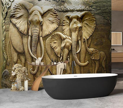 Cliouar-Elephant Art,Harmonious Family,Mural Wallpaper Peel and Stick 137" x 102"