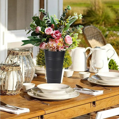 Set of 8 12.8inch Black Rustic Vase, Galvanized Buckets for Party, Metal Flower Vase, Flower Holder, Bloom Bar Supplies, Floral Buckets (Black, 12.8inch Height, 8pcs)