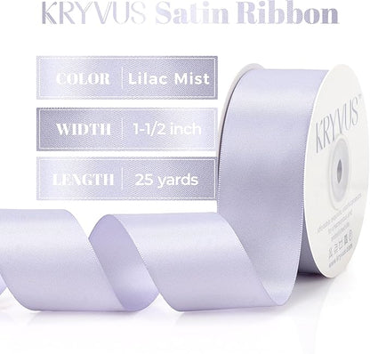 Lilac Mist Satin Ribbon, Double Faced 1-1/2 Inch X 25 Yards Lilac Mist Ribbon, Premium Satin Ribbon for Gift Wrapping, Crafts, Hair Bow Making, Sewing, Flower Bouquet, Wedding Party Decor