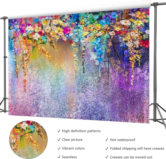 5x3ft Purple Abstract Flower Backdrop Watercolor Painting Photography Background for Wedding Bridal Shower Birthday Party Portrait Shooting Video Studio Props