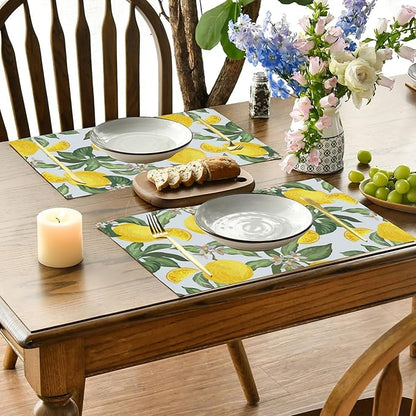 Tropical Lemon Placemats Set of 4, Placemats Dining Table Mat Set,12x18 Washable Stain Resistant Wipeable Cloth Placemat for Kitchen Buffet Parties