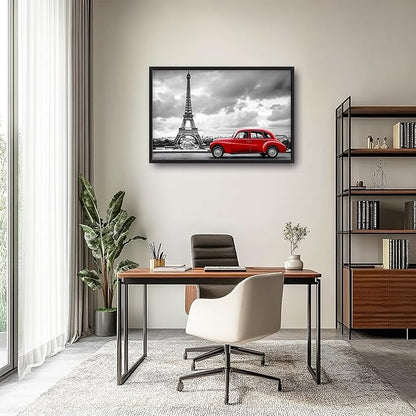 Eiffel Tower Large Wall Art Black and White Framed Red Wall Decor for Living Room Paris City Pictures Oversized Canvas Print Painting Modern Extra Large Framed Artwork for Bedroom Office 36"x24"