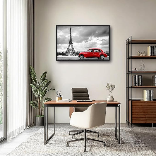 Eiffel Tower Large Wall Art Black and White Framed Red Wall Decor for Living Room Paris City Pictures Oversized Canvas Print Painting Modern Extra Large Framed Artwork for Bedroom Office 36"x24"