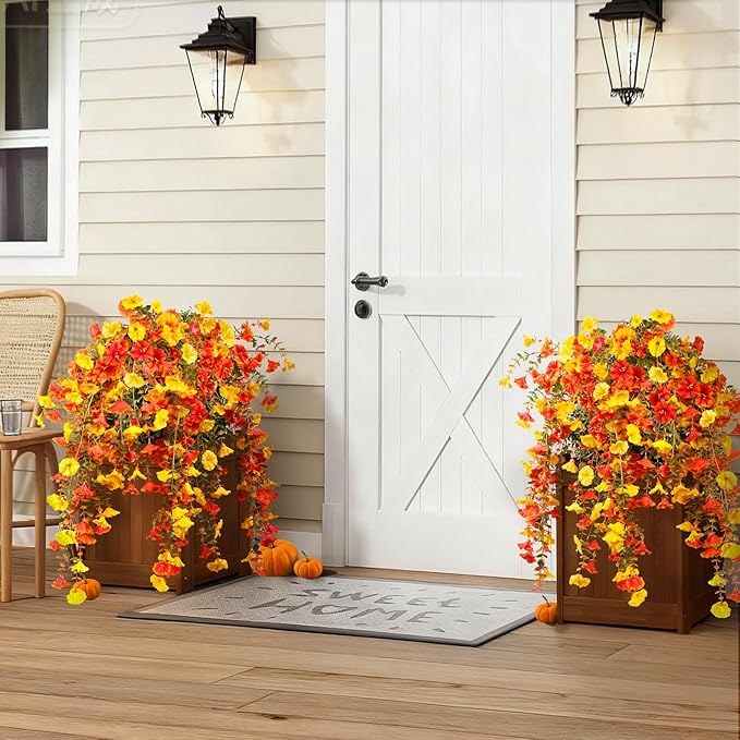 Artificial Flowers for Outdoors Fall Hanging, 4-pack Artificial Morning Glory includes 180 Flowers, Uv-Resistant Faux Silk Fake Realistic Plants for Home Garden Porch Patio Balcony Planter Yard