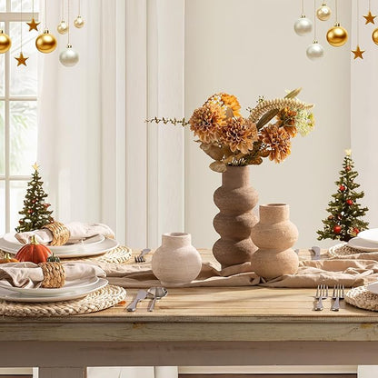 Ceramic Vase Home Table Decor - Flower Vase Set of 3 Living Room Kitchen Decorations Farmhouse Modern Rustic Vases Decorative Centerpiece for Shelf Bedroom Office Bathroom Dining Coffee Desk