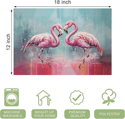 Pink Flamingo Placemats Set of 6 Washable Table Mats Modern Tropical Heat-Resistant Cotton Linen Place Mats for Dining Table Kitchen Indoor Outdoor Party Holiday Decor