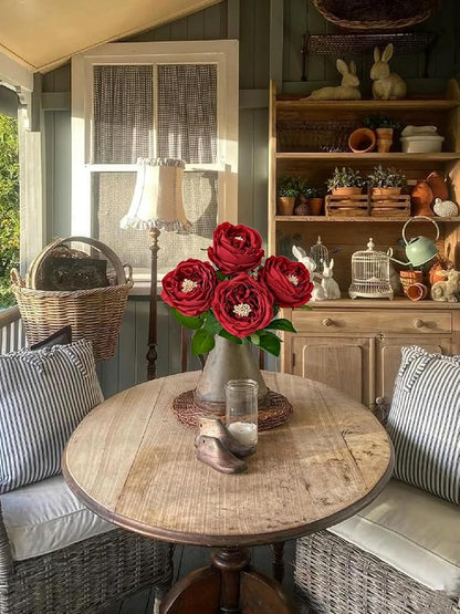 YalzoneMet 3.5'' Big Bloom Red Rose Artificial Flowers 4Pcs Real Touch Rose Faux 17.7 Inch Long Stem Austen Roses Peonies Fake Flowers for Home Kitchen Party Christmas Flower Wedding Decor