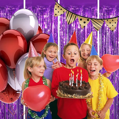 Keyali 4 Pack 3.3 * 8.3 ft Foil Curtain Metallic Tinsel Fringe Curtains Photo Booth Props Backdrop for Birthday Wedding Engagement Baby Shower Christmas Holiday Celebration Partyl,Purple