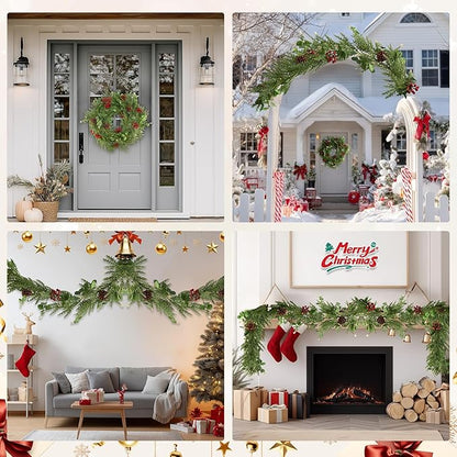 2PCS 9FT Christmas Decorations Cedar Garland, Realistic Soft Pine Wreath, Artificial Green Faux Cedar Pine Garland for Fireplace Mantle Indoor Outdoor Holiday Party Home Decor(2,9FT)