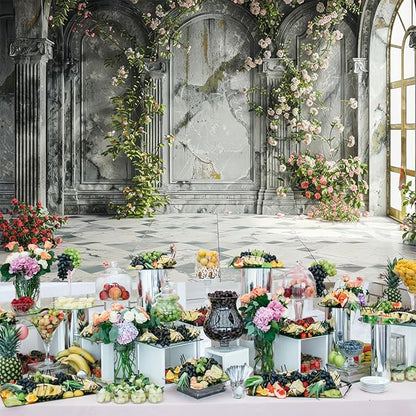 Baocicco 20x10ft Place Flower Wall Photography Background Victoria Arch European Castle Wall Pink Red Rose Backdrop for Women Girls Themed Party Decorations Wedding Baby Shower Cake Table Photoshoot