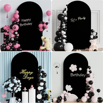 Putros 7.2ft Metal Arch Stand with Cover Black Spandex Fitted Wedding Arch Cover and Round Top Chiara Backdrop Stand Set for Birthday Party Baby Shower Decoration