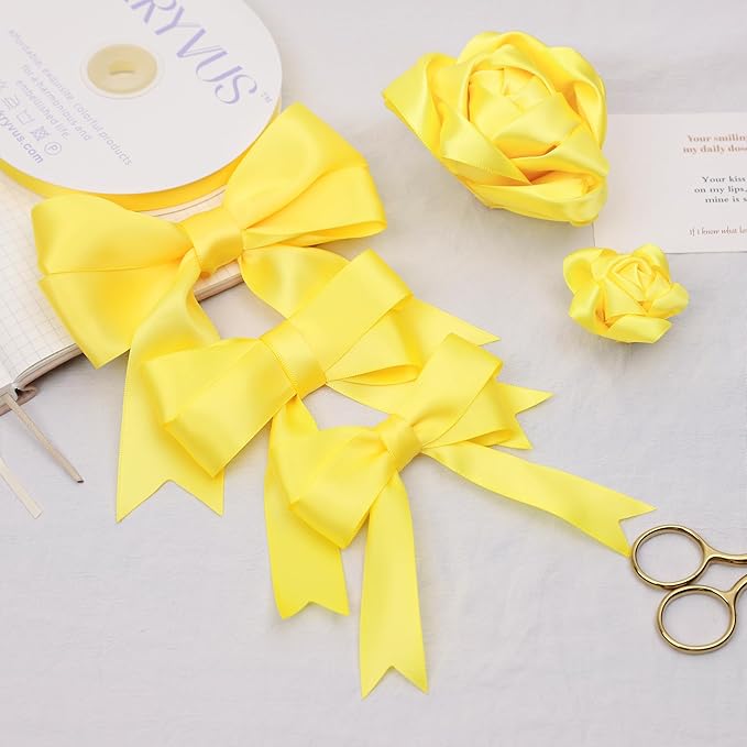 Daffodil Yellow Satin Ribbon, Double Faced 1-1/2 Inch X 50 Yards Daffodil Ribbon, Premium Satin Ribbon for Gift Wrapping, Crafts, Hair Bow Making, Sewing, Flower Bouquet, Wedding Party Decor