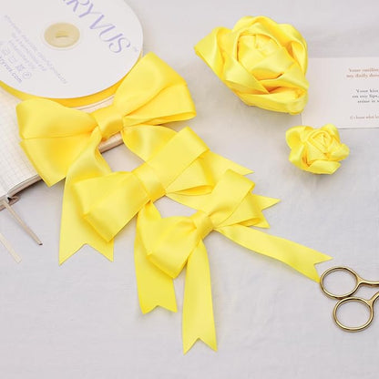 Daffodil Yellow Satin Ribbon, Double Faced 7/8 Inch X 50 Yards Daffodil Ribbon, Premium Satin Ribbon for Gift Wrapping, Crafts, Hair Bow Making, Sewing, Flower Bouquet, Wedding Party Decor