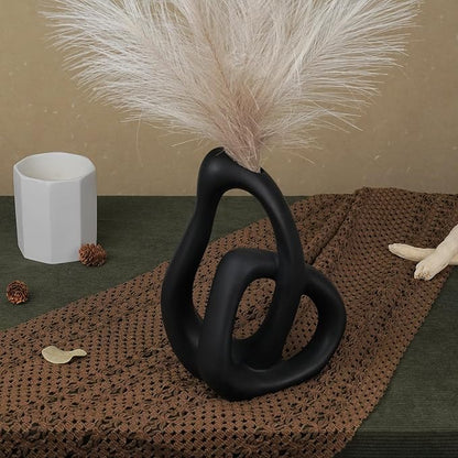 Unique Black Ceramic Vases for Home Decor, 9.1" H Boho Nordic Aesthetic Modern Style, Decorative Vases for Home Decor Living Room