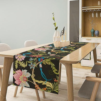 Floral Butterfly Table Runner Seasonal Spring Flower Bird Table Decoration Table Runner for Home Party Decoration 13x70 Inch
