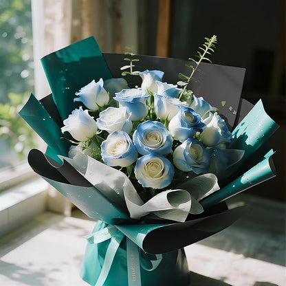 WRAPAHOLIC 20 Sheets Flower Wrapping Paper - 22.4 x 22.4 inch Grey Blue Color Water-Resistant Floral Bouquet Wrapping Paper, Florist Supplies Packaging for Wedding Birthday Gift DIY