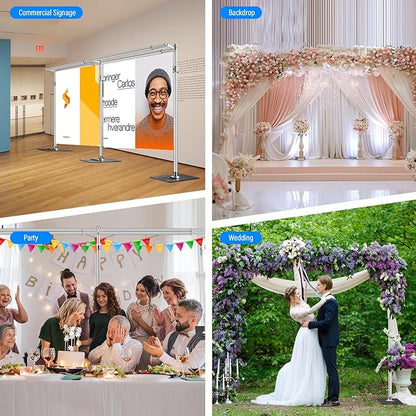 soonpho 10x20ft Heavy Duty Backdrop Stand Kit Double Crossbar Pipe and Drape Stand Kit Metal Frame with Flat Base for Wedding, Birthday Party Event, Banquet Decorations and Trade Shows
