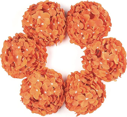 DuHouse Silk Hydrangea Artificial Flower Heads with Stems Fake Hydrangeas Flowers for DIY Wedding Centerpiece Home Decor,Pack of 6(Burnt Orange)