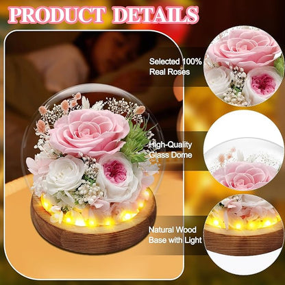 Preserved Rose Forever Flowers in Glass Dome Gifts for Women, Long-Lasting Real Flowers，Red Eternal Rose Birthday Gifts for Mom Valentines Day Anniversary for Wife Girlfriend