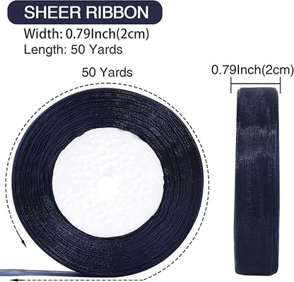 3/4 Inch x 50 Yards Sheer Organza Ribbon Chiffon Ribbon for Gift Wedding Flower Bouquet Wrapping Decorations Crafts(Navy Blue)