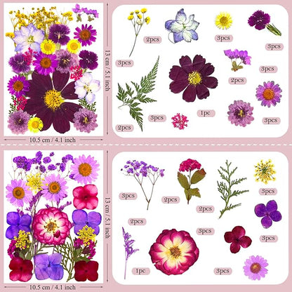 95 Pcs Purple Pressed Dried Flowers for Resin, Real Natural Bulk Dry Wildflowers Leaves Perfect for Epoxy Molds, DIY Crafts, Home Decor, Soap Candles Jewelry Making