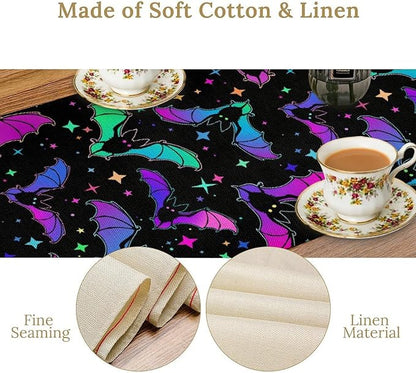 Gothic Table Runner,Colorful Bat Star Pattern Table Runner for Home Kitchen Table Dining Garden Farmhouse Wedding Party Decor 13x120 Inch