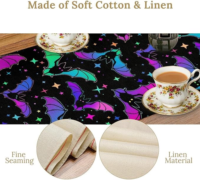 Gothic Table Runner,Colorful Bat Star Pattern Table Runner for Home Kitchen Table Dining Garden Farmhouse Wedding Party Decor 13x90 Inch