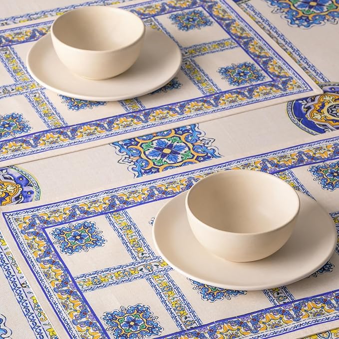 Maison d' Hermine Placemat 100% Combed Cotton Premium Cloth Placemats 13"x19" Washable Place Mats, Home, Kitchen, Dining, Cocktail Parties & Camping - Sciacca (Set of 4)