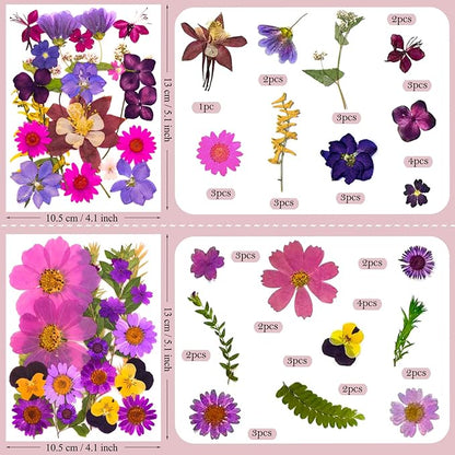 95 Pcs Purple Pressed Dried Flowers for Resin, Real Natural Bulk Dry Wildflowers Leaves Perfect for Epoxy Molds, DIY Crafts, Home Decor, Soap Candles Jewelry Making