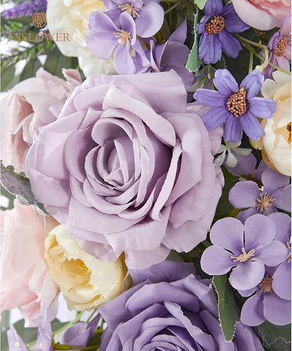 Wedding Arch Flowers with Drapes Kit (Pack of 5) - 2pcs Artificial Lilac Deluxe Swag with 3pcs Sheer Drapes for Wedding Ceremony Backdrop Rose Floral Decoration Arbor Reception