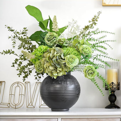 FiveSeasonStuff Elegant Green Artificial Bouquet – Hydrangea, Roses, Camellia, Baby's Breath & More for Home Décor, Weddings, Centerpieces, and Events