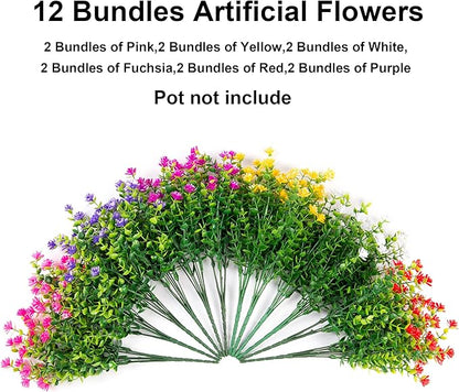 Ivydale Artificial Fake Fall Mums Flowers Plants for Outdoors Indoor Decoration, 12 Bundles Faux Plastic Mix-Colored Daisy Flowers UV Resistant Faux Greenery Bushes Shrubs for Home Porch Patio Garden