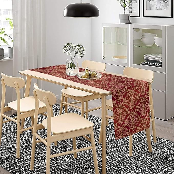 Red Damask Table Runner,Gothic Antique Victorian Floral Boho Table Runner for Home Kitchen Table Dining Garden Farmhouse Wedding Party Decor 13x60 Inch