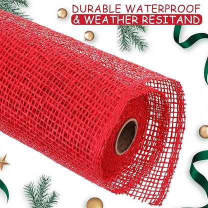Chuangdi 4 Rolls Poly Burlap Mesh Poly Burlap Deco Ribbon Mesh Roll for Christmas Spring Summer Easter 4th of July DIY Flower Wreath Garland, 10 Inch(Red)