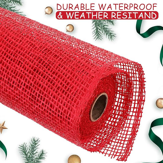 Chuangdi 4 Rolls Poly Burlap Mesh Poly Burlap Deco Ribbon Mesh Roll for Christmas Spring Summer Easter 4th of July DIY Flower Wreath Garland, 10 Inch(Red)