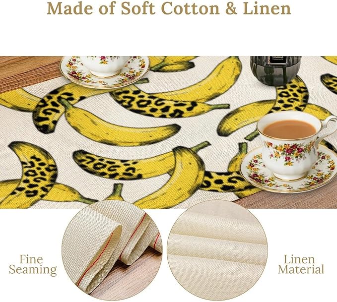 Banana Fruit Table Runner, Kitchen Dining Table Decor,Tropical Fruit Palm Leaves Table Runners for Indoor Outdoor Home Farmhouse Holiday Wedding Birthday Party Decoration, 13 x70 Inch