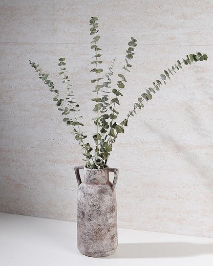 Ceramic Vase Set of 3, Handmade Rustic Farmhouse Vases with Handles, Glazed Interior, Aged Terracotta Finish, Boho Home Decor for Table, Shelf, Mantel, Flower Arrangement