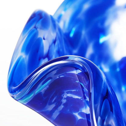 Luxury Lane Hand Blown Cobalt Blue Confetti Art Glass Flower Vase for Home Decor 12 inch Tall Centerpiece Table Decoration