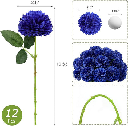 SITUMEIZI 12 Pcs Blue Artificial Chrysanthemums Flowers Ball Flower Fake Mums Silk for Wedding Home Kitchen Decoration Floral Arrangement