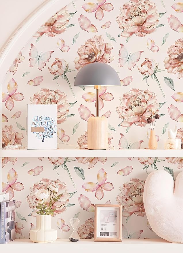 Safiyya Peel and Stick Wallpaper Floral Contact Paper for Cabinets and Drawers Modern Wall Paper Pink Peony Self Adhesive Removable Wallpaper for Bedroom Vinyl Rolls 78.7''×17.3"