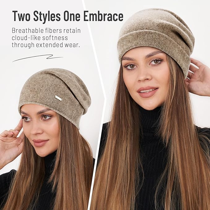 100% Wool Slouchy Beanie, Warm Beanie Hats for Women Breathable Knitting Skull Beanies Cap for Spring Fall Winter