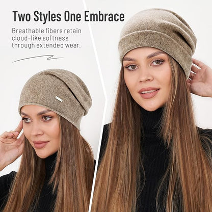 100% Wool Slouchy Beanie, Warm Beanie Hats for Women Breathable Knitting Skull Beanies Cap for Spring Fall Winter